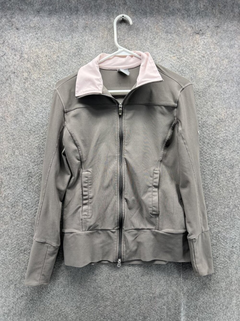 Nike Jacket Womens Medium Gray Pink FitDry Full Zip Track Running Sport Athletic